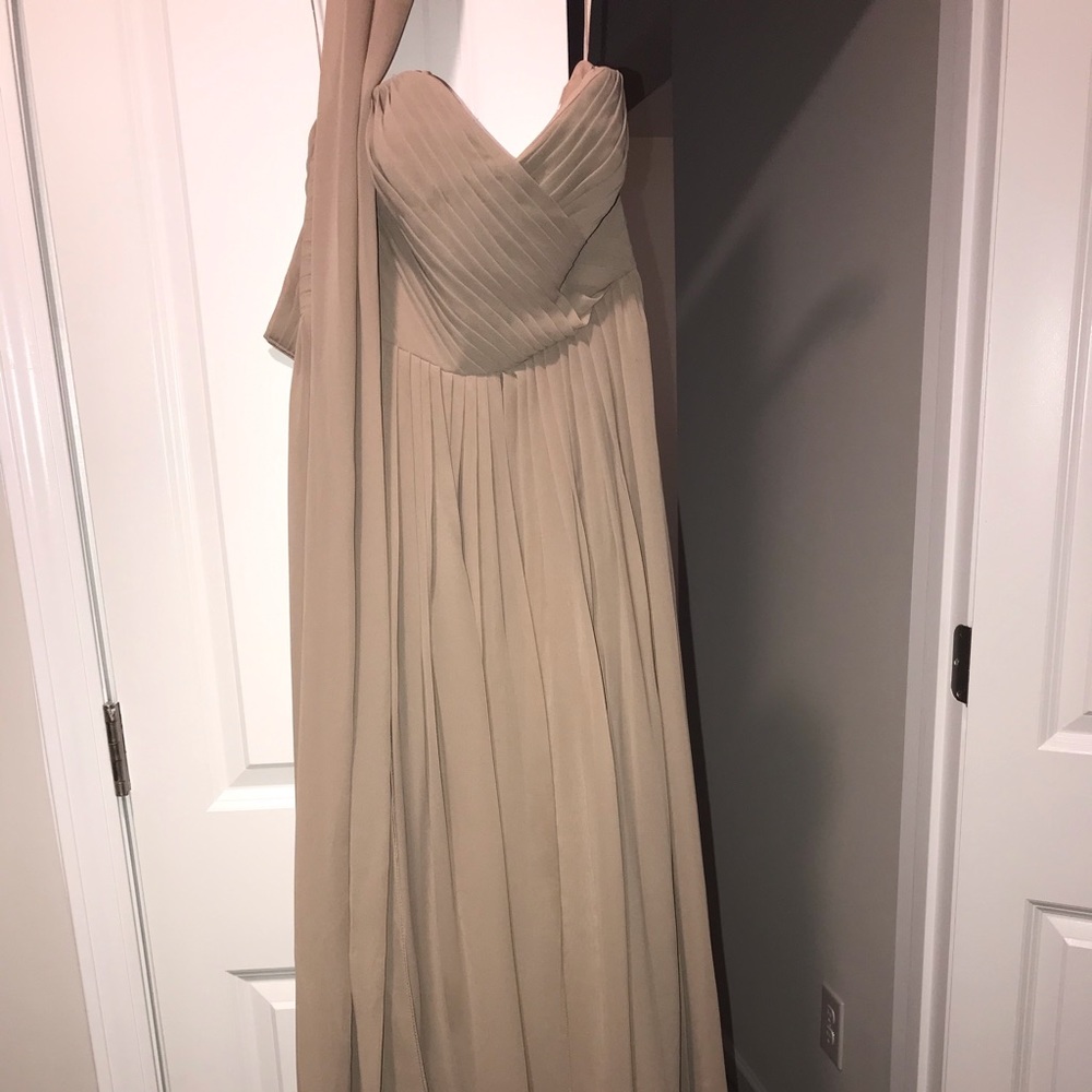 Multi strap use bridesmaid dress tan